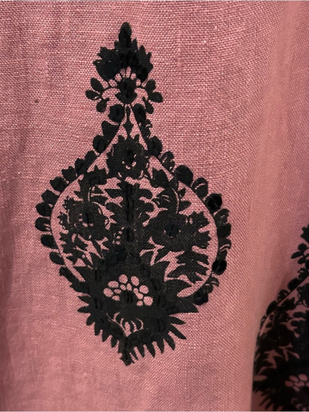 Karen Kane 100% Linen A-line Midi Skirt Pink Black Sequin Whimsigoth Size 10 - Picture 5 of 11